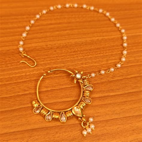 KUNDAN STUDDED GOLD PLATED BRIDAL NOSE RING – Sanvi Jewels