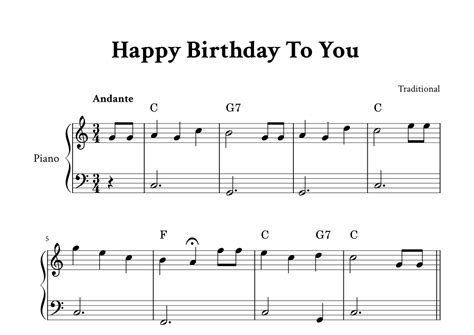 Happy Birthday To You - Easy Piano in C (with Chords) (arr. Yuri ...