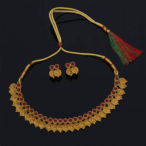 Temple collection antique gold finishing Coin Necklace with studs – GOSUAS
