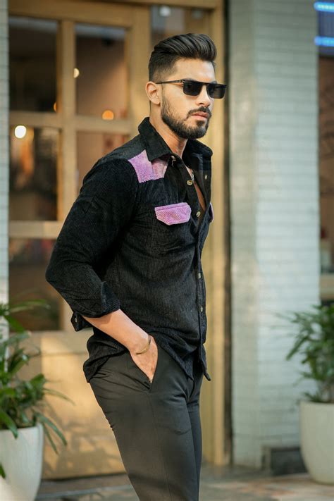 Black-Purple Double Pocket Cotrise Designer Shirt – Trrendo