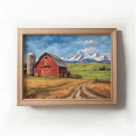 Red Barn Painting, Old Barn Painting, Farmhouse Wall Decor, Printable Wall Art - Etsy - painting of a barn