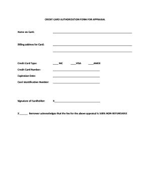 CREDIT CARD AUTHORIZATION FORM FOR APPRAISAL On - Fill and Sign ...