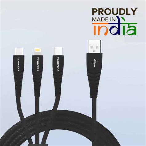 3 in 1 Fast Charging Cable - TexoVera Nylon Duo Jean Braided 1.2M