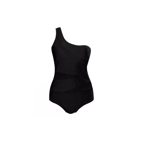 Plus Size One Shoulder Mesh Swim Suit | Redeem Source