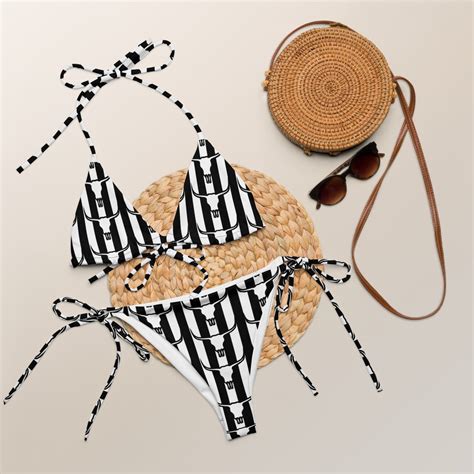 Longhorn Skull Stripes Recycled String Bikini Set, Black White Western ...