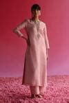 Buy Pink Silk Embroidery, Zari V-neck Floral Kurta For Women by Taisha ...