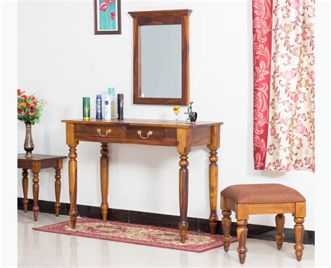 Buy Calgary Solid Wood Dressing Table With Wall Hanging Mirror Online ...