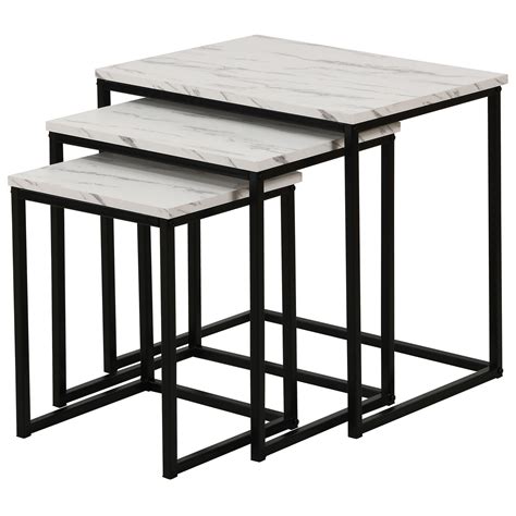 Black and White Marble Effect Nest of Tables Set of 3 | Wilko