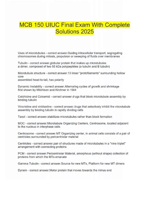 MCB 150 UIUC Final Exam With Complete Solutions 2025 - MCB 150 UIUC - Stuvia US