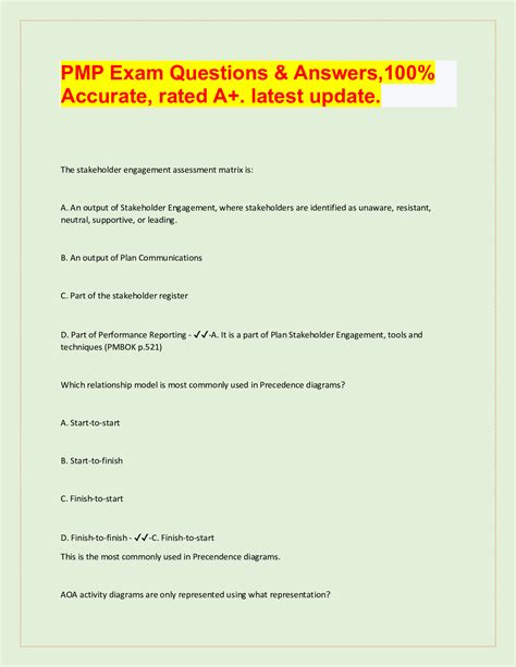 PMP Exam Questions & Answers,100% Accurate, rated A+. latest update ...