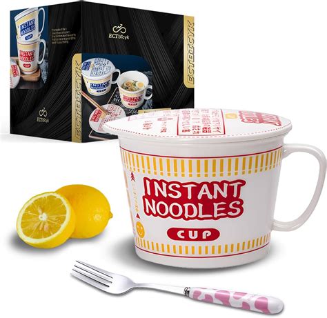 Amazon.com | ECTbicyk 34 OZ Ceramic Bowl with Lid Instant Ramen Noodle ...