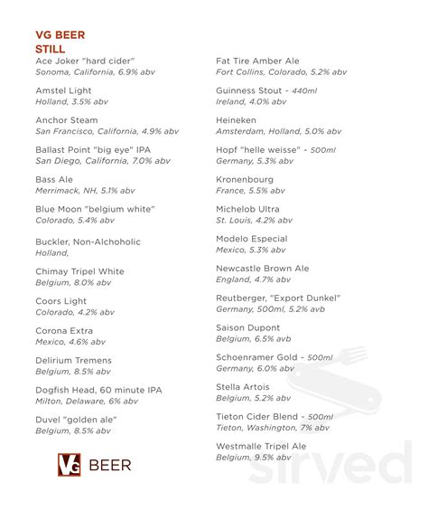 Vintner Grill menu in Las Vegas, Nevada, USA