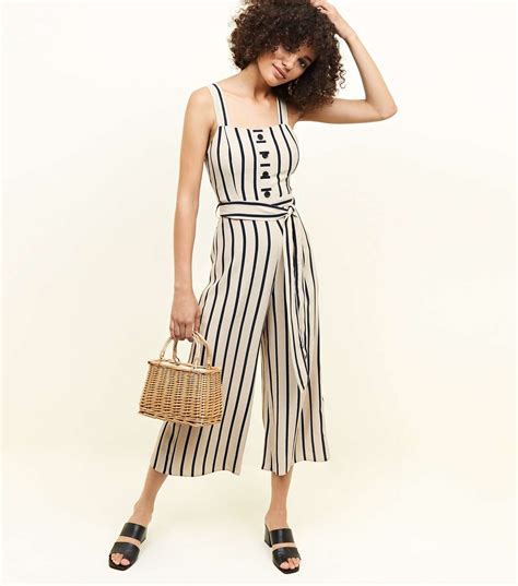 Brown Stripe Button Through Jumpsuit | New Look