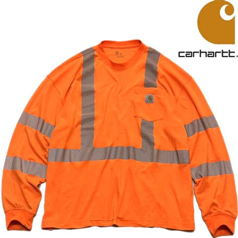 1点物 カーハート反射板オレンジ長袖ロンTシャツ古着メンズXXLレディースOKアメカジ90sストリート/スポーツ雰囲気系ワークブランド ...