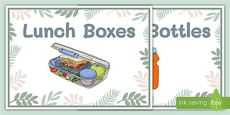 Botanical-Themed Mealtime Lunch Box and Drink Bottle Signs