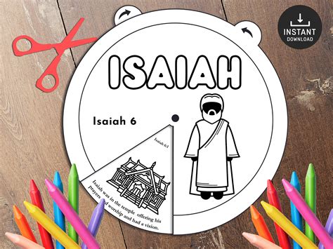 Isaiah Coloring Wheel, Printable Bible Activity, Watercolor, Kids Bible ...