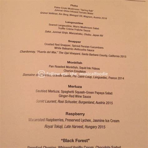 Menu at Le Bernardin restaurant, West New York