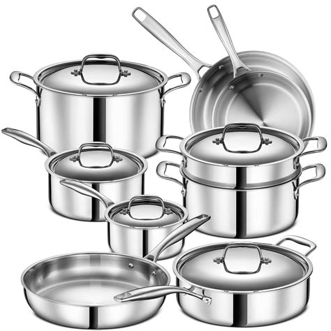 Snapklik.com : Legend 5 Ply 14 Pc All Stainless Steel Heavy Pots & Pans ...