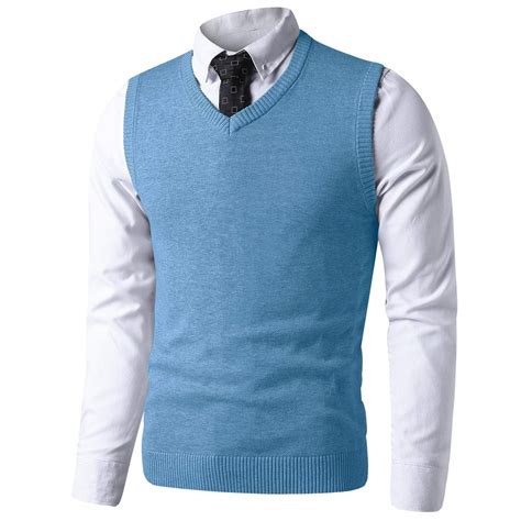LTIFONE Mens Slim Fit V Neck Sweater Vest Basic Plain Short Sleeve ...
