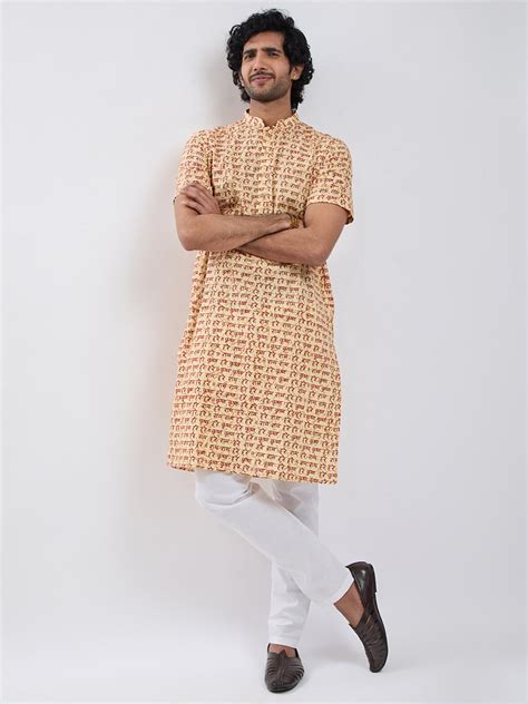 Men's Gold Cotton Kurta And Pyjama Set – vastramay