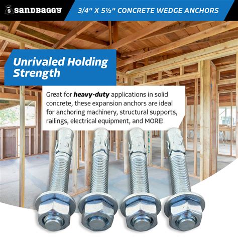3/4" x 5-1/2" Concrete Wedge Anchors - Hex Head (Galvanized) – Sandbaggy