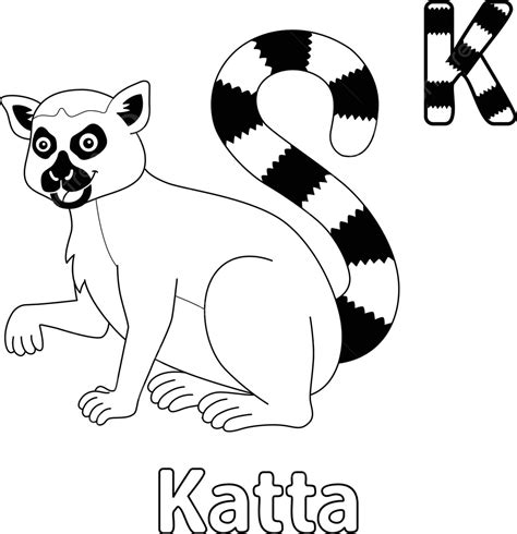 Isolated Coloring Page Of Animal Alphabet K Featuring Kattaabc For Kids ...