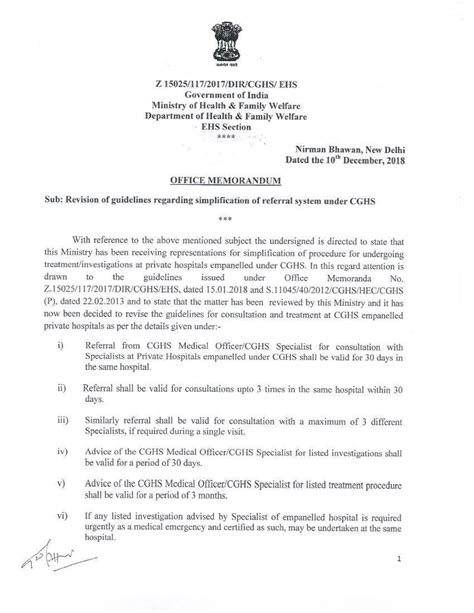 Revised Guidelines for CGHS Beneficiaries - OM No. Z.15025/117/2017/DIR ...