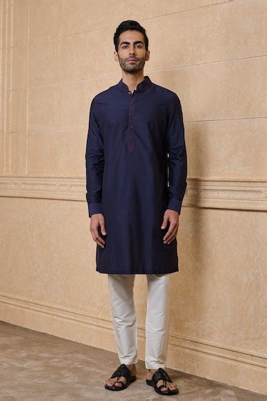 Buy Navy Kurta With Top Stitch Detailing for Men from Tasva 1077979