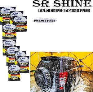 S R SHINE Car wash shampoo concentrate powder pack of 9 Pcs (7Gm) Car ...