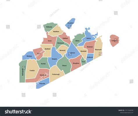 Norfolk County Map Massachusetts Stock Vector (Royalty Free) 1311564536 ...
