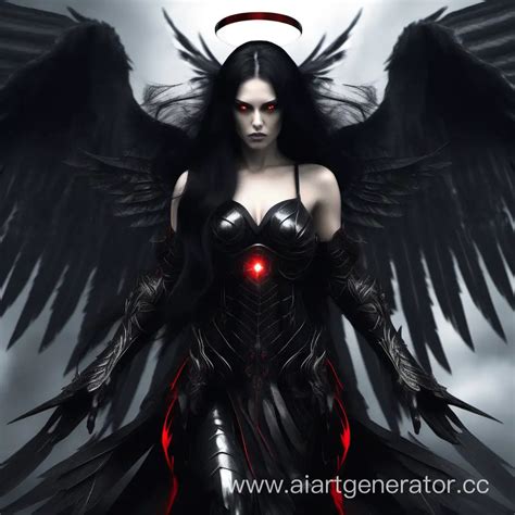 Enchanting Fallen Angel Mysterious Beauty in Black Angelic Armor | AI ...
