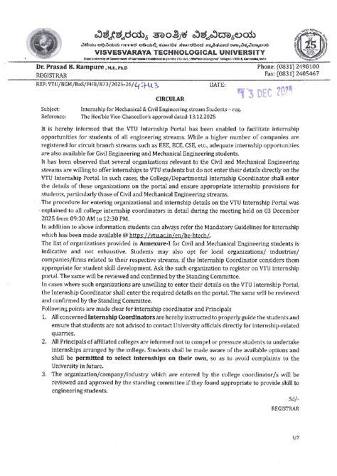 Internship Opportunities for Mechanical & Civil Eng. Students - VTU ...