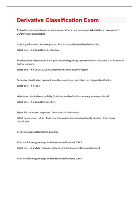 Derivative Classification Bundled Exams with complete solution - Stuvia US