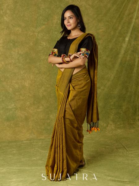 Elegant black cotton silk blouse with kalamkari and mirror highlights ...
