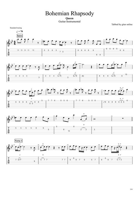 Bohemian Rhapsody – Queen – Guitar Instrumental (PDF) - Gitar Online