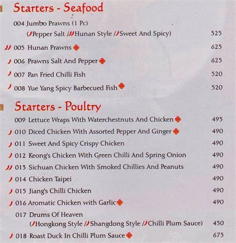 Menu at Mainland china, Chennai, hotel tulip