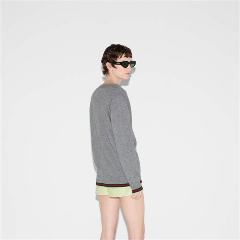 Wool and cashmere cardigan with Web in grey mélange | GUCCI® US