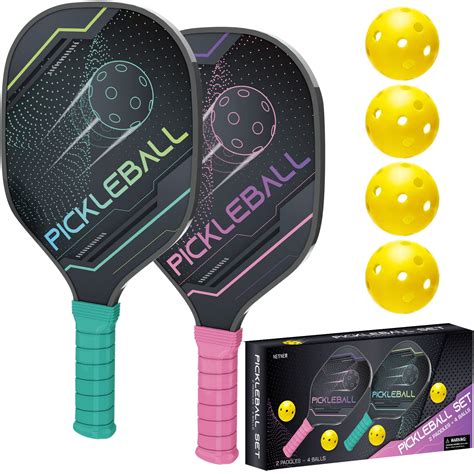 NETNEW Starter Pickleball Set: 2 Wooden Paddles & 4 Balls, Suitable for ...