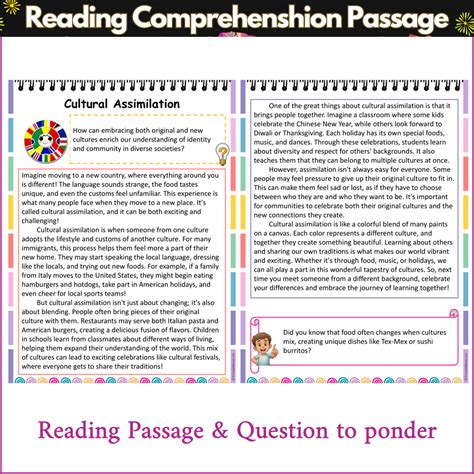Cultural Assimilation | Reading Comprehension Passage and Questions ...