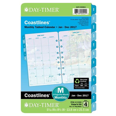 Day-Timer Monthly Planner Refill 2017, Two Page Per Month, Loose Leaf ...