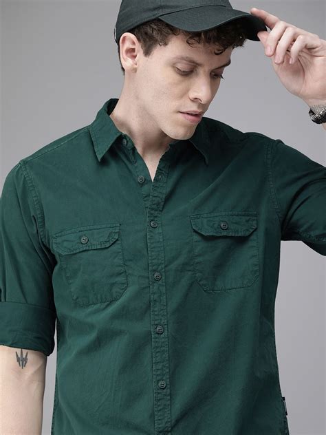 Roadster Men Green Regular Fit Solid Casual Sustainable Shirt - Price ...