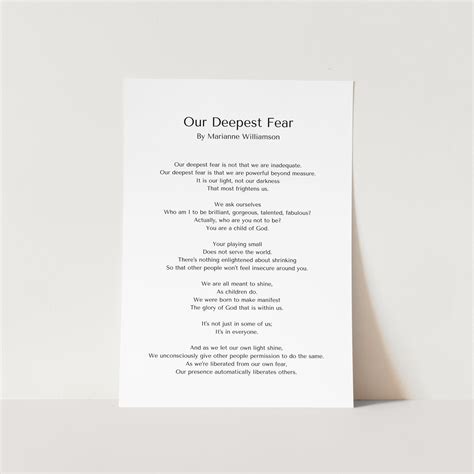Our Deepest Fear Poem by Marianne Williamson Art Print