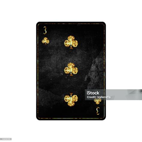 Three Of Clubs Grunge Card Isolated On White Background Playing Cards ...