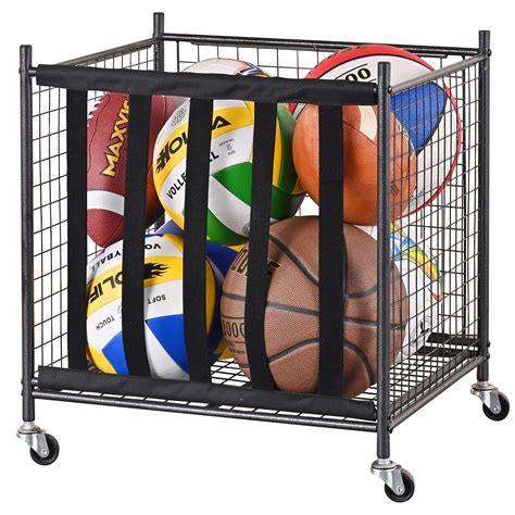 Mythinglogic Rolling Sports Ball Storage Cart Sports Lockable Ball ...