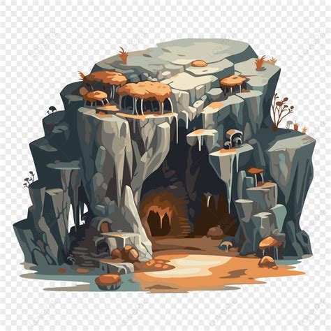 Cave Clipart An Isolated Illustration Of A Cave With Leaves And ...