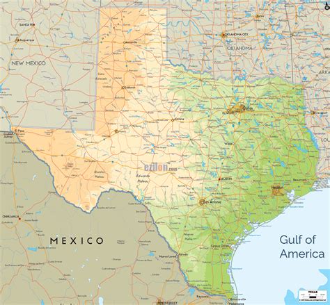 Physical Map of Texas - Detailed Geographical Map of Rivers, Plains and ...