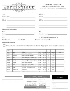 Fillable Online Carefree order form - Authentique Paper Fax Email Print ...