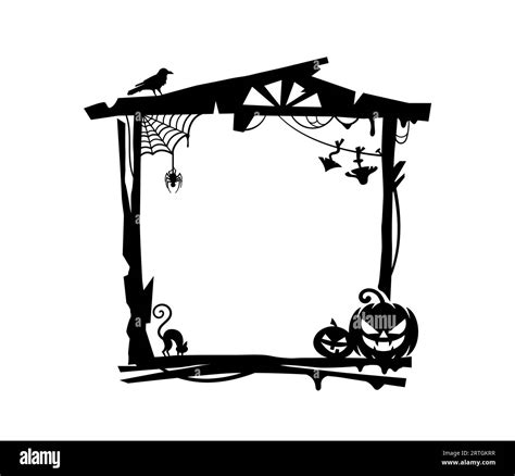 Halloween holiday frame with pumpkins, bats and spiders, vector black ...