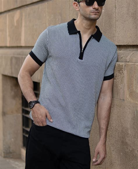 Black And White Knit Polo T-Shirt – Powerlook