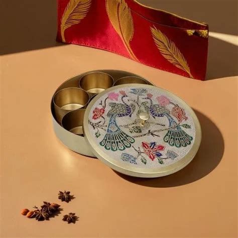Gift Box - Golden Colored Brass Masala Box Set Service Provider from ...
